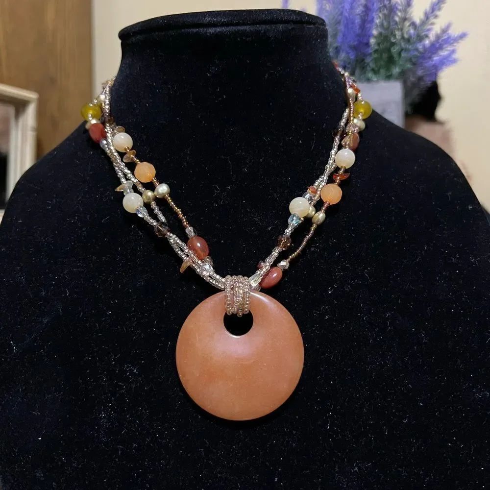 Lia Sophia Orange Beaded Pendant Necklace
